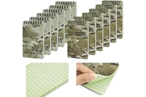 IBEQUEM 12 sztuk, wodoszczelne notesy A7, na każdą pogodę, z górną spiralą, 3 x 15 cm, mini spiralne notatniki do aktywności na świeżym powietrzu, do nagrywania i torby taktycznej (kamuflaż)