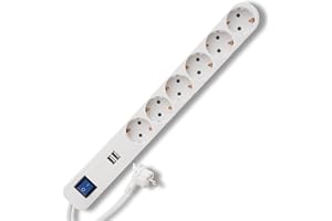 REV 0014648100 ICE, gniazdo wielokrotne 6 gniazd + 2 x USB, kabel 1,5 m, maks. 3680 W, biały