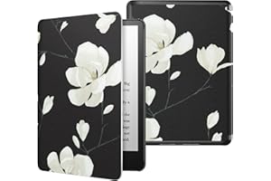 MoKo Funda para Kindle Paperwhite 11ª Generación (Modelo 2021) 6.8" y Kindle Paperwhite Signature Edición, PC Estuche Carcasa Estilo Niños con Auto Sueño/Estela, Negro & Blanco Magnolia