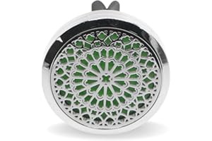 ZEN ARÔME Zen’Arôme Diffuseur de Parfum pour Voiture Clip’Arôme, Désodorisant Voiture Pour Parfum et Huile Essentielle, Acier Inoxydable, Clip sur Grille de Ventilation, Motif Rosace + 5 Buvards Réutilisables