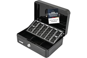 ‎HMF HMF Geldkassette abschließbar, Kasse mit Euro Münzzählbrett, 3 Banknotenfächer | 25 x 18 x 9 cm | Schwarz