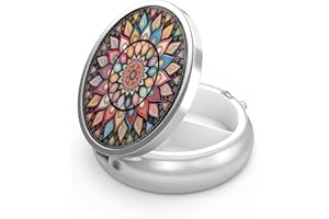 HION Pill Box 3 Compartment Medicine Pill Case,Portable for Pocket or Purse Pill Boxes Decorative Metal Medicine Vitamin Organizer Unique Gift(Geometric Colorful Mandala)