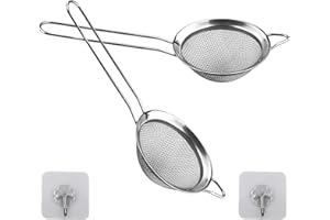 SZCXDKJ 2 Pack Small Stainless Steel Fine Mesh Strainers with Kitchen Hooks,8 cm Diameter Mini Fine Mesh Sieve Tea Strainers Kitchen Colander Sieve with Handle - Ideal for Juice Egg Tea Coffee Flour Filter