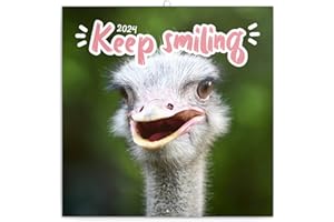 ‎NOTIQUE NOTIQUE Wandkalender Lächeln, bitte.. 2024 Kalender, Keep Smiling Broschürenkalender mit Monatskalendarium, Broschurkalender Tierkalender 30 x 30 cm (30x60 Geöffnet)