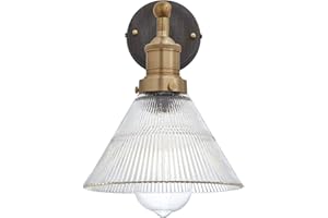 Industville - Brooklyn Glass Funnel - 7 Inch - Wall Light Fixture - Brass/Black/Clear Colour - Brass/Pewter/Glass Material - 29.5 CM X 18 CM X 27 CM