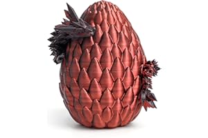 Flavery 3D Printed Dragon Egg- Black and Red - Surprise Large Egg with 12" Flexible Crystal Dragon Inside, 3D Printed Gift Toy, Desk Executive Pet, Figurine Decor