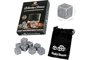 Welsberg 9 Stück Whisky Steine Set aus natürlichem Speckstein, on The Rocks Kühlsteine mit praktischen Stoffbeutel, Whisky Stones, Wiederverwendbare Eiswürfel, grau