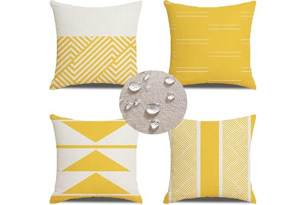 Lot de 4 Housse de Coussin 45x45cm Extérieur Imperméable Housse de Coussin jaune L'été Exterieur Decoratif Taie d'oreiller Géométrie Housse Coussin pour Salon Extérieur Jardin Décoration -DM8848