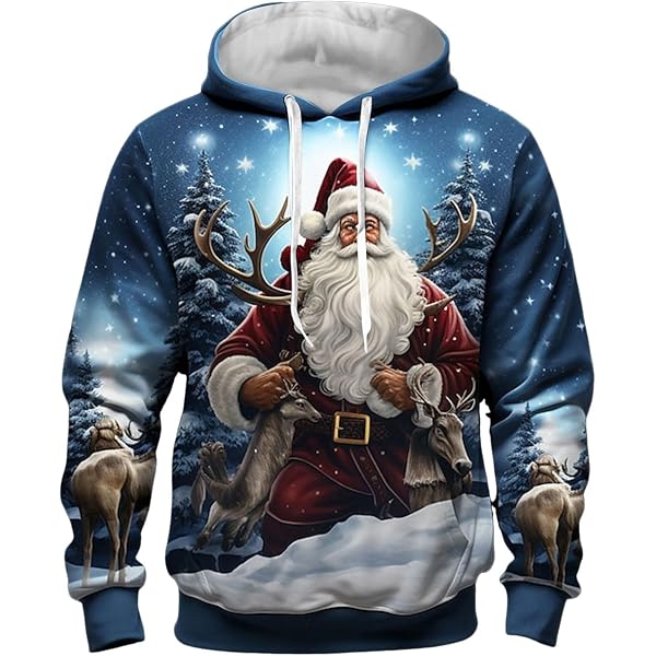 Pull De Noël à Capuche Pour Homme - Motifs Renne, Bonhomme De Neige 3D - Unisexe - Avec Poche Kangourou - Taille S à 6XL