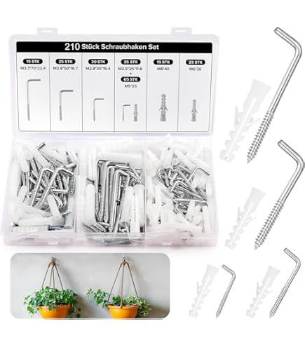 OPVM-120Pcs 6 Sizes Blue White Metal Screw-in Square Bend Hooks Kit Square Bend Hooks L Shaped Self Tapping Screws Hooks L Type Photo Frame Right Ang