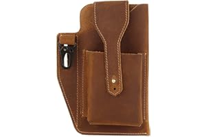 Eumspo Handy Gürteltasche mit Schlüsselanhänger, Retro Echtes Leder Hüfttasche Herren, Multifunktional Handytasche, Doppelschicht Holster für Alle Telefone Unter 7.3 inch (Braun)