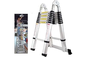 XINNG 5M Loft Ladder A Frame 16 Tread Step Ladder Telescopic Aluminium Multi-Purpose Foldable Hold Up to 150kg EN131 Standard