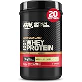 Optimum Nutrition Gold Standard 100% Whey Protein Powder, 600 g | Vanilla Ice Cream, 20 Servings, 24g Protein, BCAA,Low Sugar