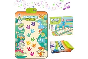 Kingsport Dinosaur World Piano Music Mat for Baby Toddler Educational Activity Play Mat Gift Dinosaur Carpet Colorful Kids Play Area Sensory Large 33.4" Dance Floor Toy with 9 Keys & Sounds Boys Girls