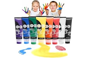 TARICOR 8 Colori Colori a Dita Lavabile, 8x75ml Set di Pittura per Bambini, Inchiostro per Impronte Con Attacco Spugna, Kit impronte Neonato per Regalo Battesimo Bimbo, Artigianato Familiare, Regalo di Natale