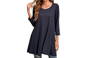 Enmain Tunique Femme 3/4 Manches Longues col Rond Blouse Longues Tunique Top pour Femmes Casual Élégant Chic Floraux Swing T Shirt
