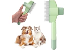 YAOZUP Katzenkamm mit Selbstreinigungsfunktion, Edelstahl-Flohkamm für Hunde & Katzen, Extra Lange/Kurze Zähne für Alle Felltypen, Entfilzt Knoten & Entfernt Flöhe Sanft (Grün)