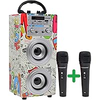 DYNASONIC | tragbarer Bluetooth-Lautsprecher mit TWS-Technologie (3. Generation), mit Karaoke-Modus und Mikrofone | USB…