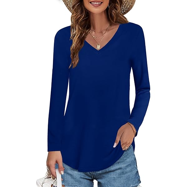 Elesomo Women's V-Neck Cotton T-Shirt – Short Or Long Sleeve, Basic Tee In Burgundy & Other Colors