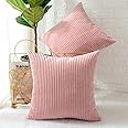 Guffaw / Corduroy/Stripped/Luxury Cushion Covers Standard Size 16"X16" Inches (Peach, 4), 340 TC