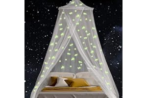 Honoson Moustiquaire à Dôme avec Étoiles et Licornes Lumineuses pour Lit Ciel de Lit Suspendu en Polyester Auvent de Lit pour Berceau Bébé Enfants Filles Chambre Camping Décoration Intérieure