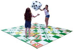 Big Game Hunters Riesiges Schlangen- und Leiterspiel für den Boden mit 3 x 3 Meter großer PVC-Matte und aufblasbaren Würfeln für Spieler Aller Altersgruppen – Riesige Brettspiele