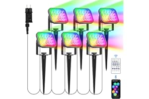 NATPOW Focos Led Exterior RGB Iluminación LED para Jardín con Control remoto 16 Colors/4 Modes/IP65 Impermeable Foco Proyector Exterior RGB para Christmas Patio Césped Jardí(6 in 1)