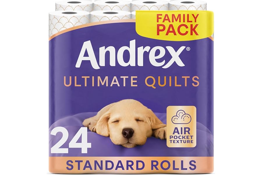 Andrex Ultimate Quilt Toilet Roll - 24 Toilet Rolls, 3-Ply, Bulk Buy, Soft, Thick Sheets, FSC Certified
