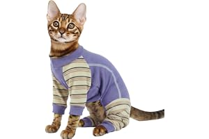 Katttröja, pyjamasoutfit, kattrock för katter, endast återhämtningsdräkt med ben, kroppsdräkt för att sluta slicka (lila, S)