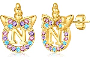 TINGN Unicorn Earrings for Girls Gifts Hypoallergenic 925 Sterling Silver Stud Earring Colorful Cubic Zirconia Unicorn Initial Earrings for Kids Women Birthday Gifts for Girls Toddler Childs Daughter