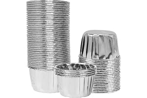 YOUYIKE 50 Pièces Moules de Cuisson en Papier d'aluminium, Caissettes Cupcakes, Moulle Mini Cupcakes, Cupcakes en Aluminium, Moules à Muffins Jetables pour Cupcakes et Muffins (Silver)