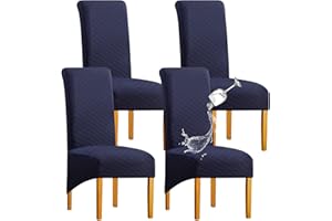 SHENGYIJING Large Chair Covers for Dining Room, Stretch Spandex Fabric High Back Chair Covers Washable Removable Dining Chair Cover Set of 4 XL Chair Protector Slipcover, Navy Blue