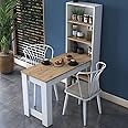 HC Home Canvas Study Dek, Bar Table Decorative Kitchen Dining Table with Shelf Basket Walnut-White