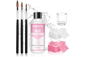 WEILAOK Slip Solution 75ml, Slip Solution for Magic Extender Gel, Polygel Slip Solution, Contains 3 Brushes, 1 Crystal Cup, 100 Cleaning Sheets, Suitable for All Types of Nail Extension Gel