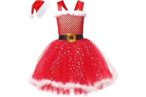 YEKDMXOP Vestito da Babbo Natale Bambina Paillettes Glitter Peloso Vestito Danza Classica Ballerina Costume Natalizio Abito da Ballo Jazz Samba Rumba Latino Performance Costume di Natale Regalo Natale 2024