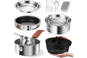 Odoland Pentola da campeggio in acciaio inox antiaderente, pentola da campeggio pieghevole e impilabile, set di bollitori per campeggio e picnic