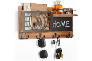 ikkle Pflaumenhirsch Schlüsselbrett mit Ablage, Wandorganizer Schlüsselhaken mit Kreidetafel, Wandregal für Schlüsselanhänger Organizer, Briefhalter Zeitungsständer Schlüsselhalter