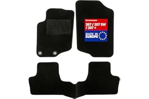 DBS - Tapis de Sol Voiture - sur Mesure - Adapté à Votre Peugeot 207/207 SW / 207 + (04/2006-06/2014) Antidérapant : Clips de Fixation et Autogrip - 3 pièces : Protection du Pont arrière - Moquette
