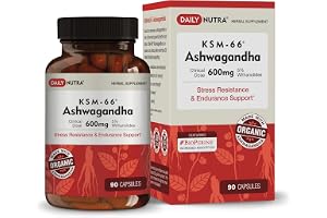 DailyNutra KSM-66 Ashwagandha 600mg - Organic Root Extract - High Potency 5% Withanolides - Health Benefits Include Reduced Stress and Anxiety, Increased Energy and Focus (90 Vegetarian Capsules)