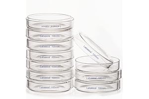 Labasics Piastre di Petri in Vetro 10pk, 100x20 mm Piastre Petri per Colture Cellulari in Vetro Borosilicato Autoclavabili con Coperchio Trasparente per Laboratorio