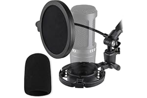 RIGYCH AT2020 Shock Mount with Pop Filter and Foam Windscreen, Noise Reduction Microphone Shock Mount Mic Holder for Audio Technica AT2020 Mic