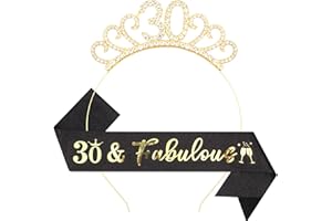 DIMETEY 30th Birthday Decoration for Women,Black Gold Birthday Sash and Rhinestone Headband for Women's 30th Birthday Party Decor