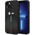 CG MOBILE BMW M Collection Quilted PU Carbon Case With Hot Stamped Tricolor Stripe & Metal Logos, Anti-Scratch, Prmeium Quality, Slim-Fit Cover, Compatible with iPhone 14 - Black (Max)