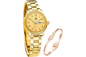 OLEVS Damenuhren Gold Silber Leicht zu Lesen Armbanduhren für Damen mit Kleines Gesicht Tag Datum Edelstahlband wasserdichte