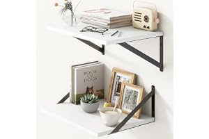 Roliga minnen flytande hyllor set med 2, 40 cm B x 30 cm D, vita kanter för sovrum, badrum, 30 cm djup bokhylla väggmonterad