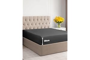 CGK UNLIMITED Double Fitted Bed Sheet 135x190x30cm - Deep Fitted Sheet for Mattresses up to 30 cm (12") - Soft Brushed Microfiber - Wrinkle, Shrinkage & Fade Resistant - OEKO-TEX - Dark Grey - Bottom Sheet