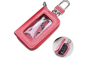 Hezhou Llavero de Doble Capa para Coche Bolsa Estuche de Llaves de Coche Funda de Cuero Cartera Caja De Llavero De Coche Cuadrado con Bolsillo con Cremallera y Ventana Transparente Monedero