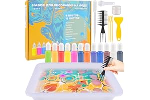 Qooloo Water Marbling Paint for Kids,12 Colours Water Marbling Paint Art for Kids,Art Paint Craft Kits for Girls & Boys Ages 3+ Educational Toys,Craft Kits Art Set - Best Tween Paint Gift