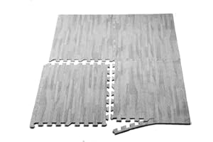 Saffri Interlocking Large Grey wooden Floor Mat Garage Exercise Play Yoga Gym Gymnastic Home Office Mat (Grey, 36 Mats 144 square feet)