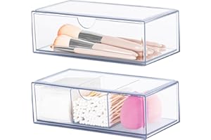 FoiiLiio Make up Kosmetik Organizer 2 Set, Make up Organizer mit Schubladen, Wattestäbchen Behälter Transparent Einfache Aufbewahrung für Eyeliners Lippenstift Wimperntusche Make Up Pinsel Wattepads